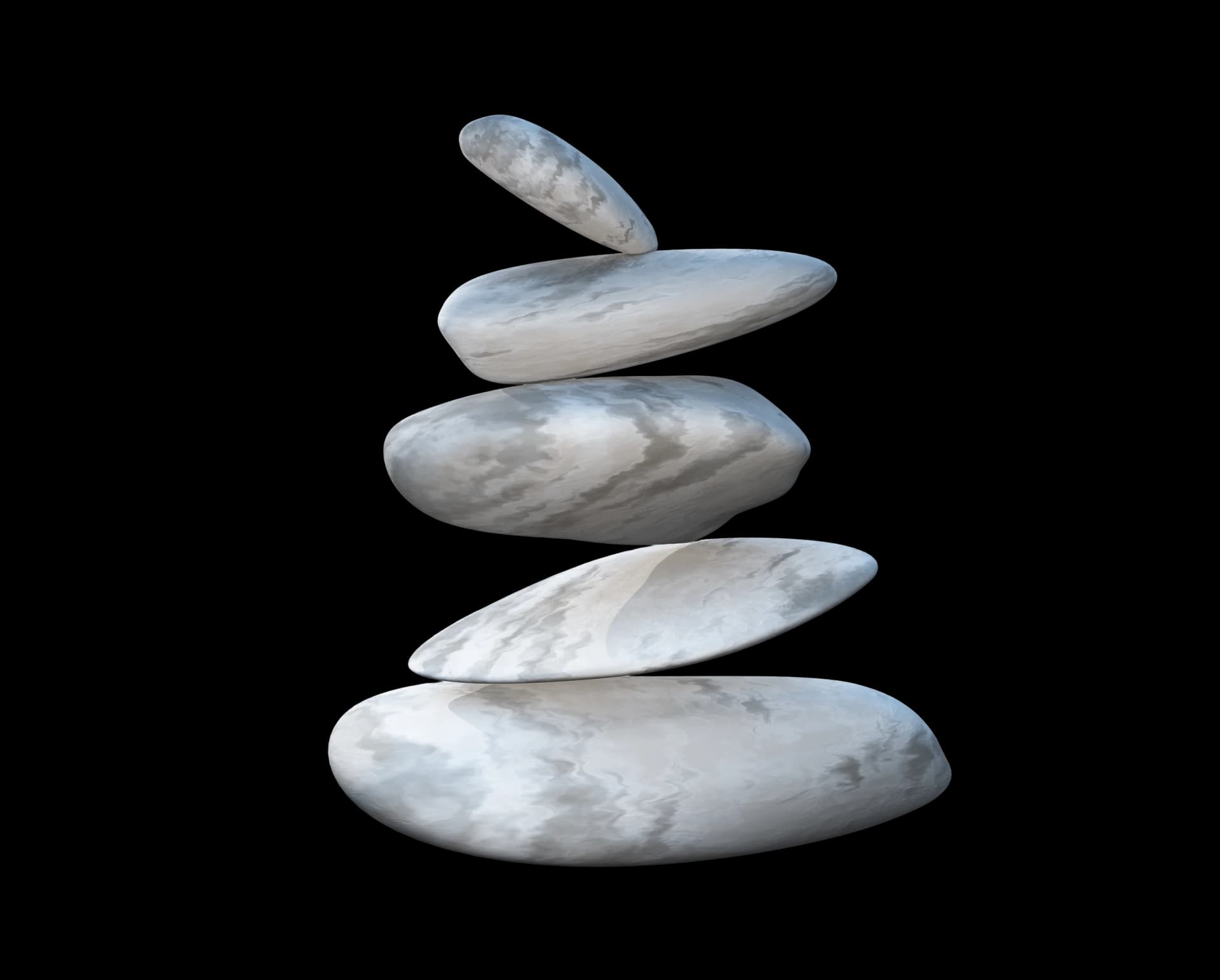 Balanced stack of smooth marbled stones